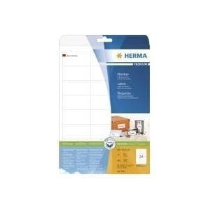 HERMA Premium - Permanenta självhäftande mattlaminerade pappersetiketter - vit - 66 x 33,8 mm - 600 etikett(er) (25 ark x 24) (5053)