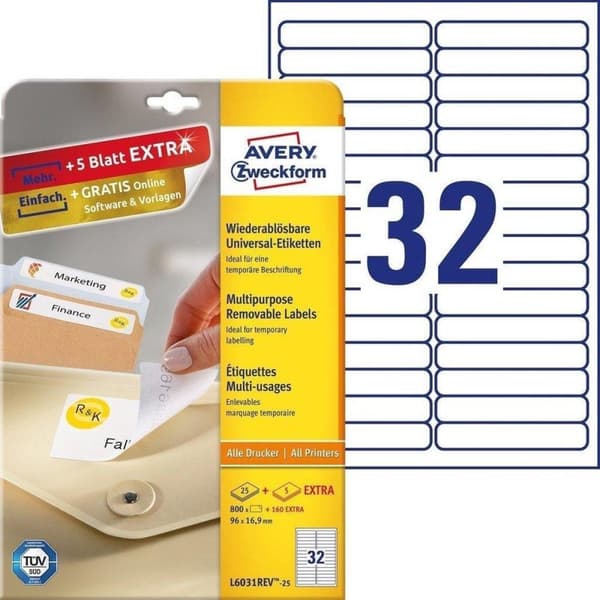 Avery flyttbara etiketter 96 x 16,9 mm (25)