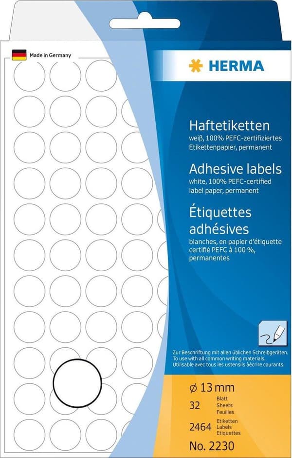 HERMA 2230 Universaletiketter hvid 13 mm rund Papir 2464 stk.