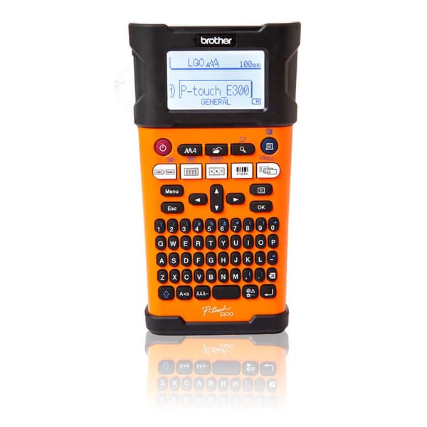 Brother P-Touch PT-E300VP - etiketteringsenhed - monokrom - termisk papir - rulle (1,8 cm) - 180 dpi - op til 20 mm/sek. Sort, Orange