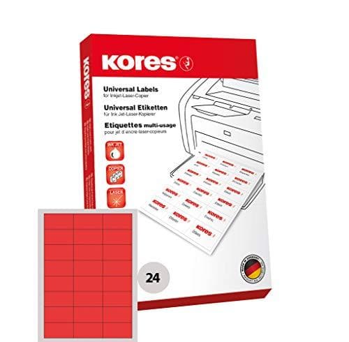 Kores färgade universella etiketter, 70 x 37,0 mm, 100 ark, röd