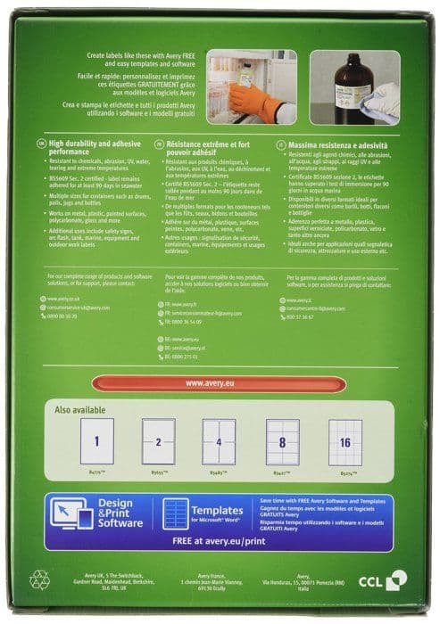 Etikettmaskin - Avery - B3655-50 - Utomhusetiketter - Vattentåliga - 100 stycken
