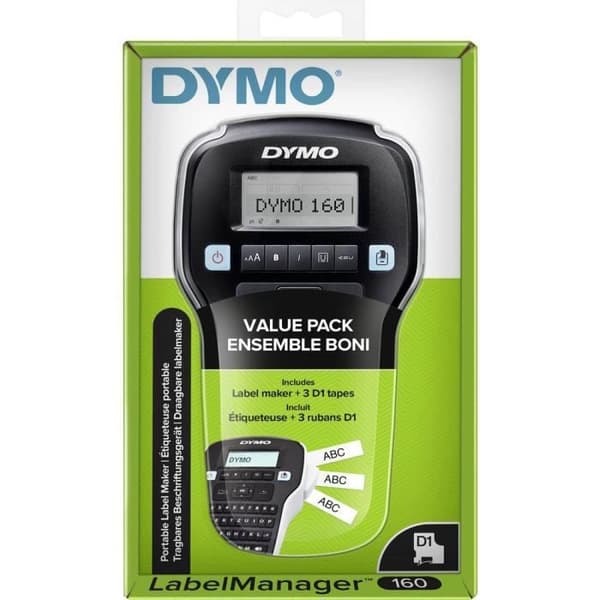 DYMO Labelmanager 160 etikettmaskin - Vit - Lämplig för D1 12 mm, 9 mm, 6 mm band
