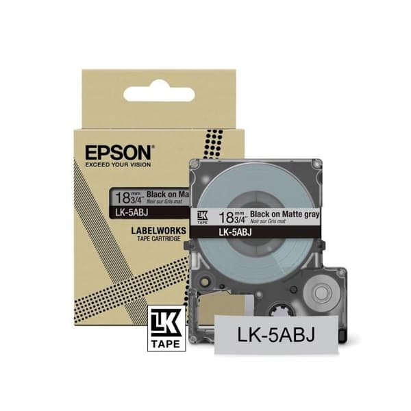 Etikettkassett - EPSON - LK-5ABJ - Kompatibel med LW-C610 och LW-C410 - 18mm - Matt grå/svart