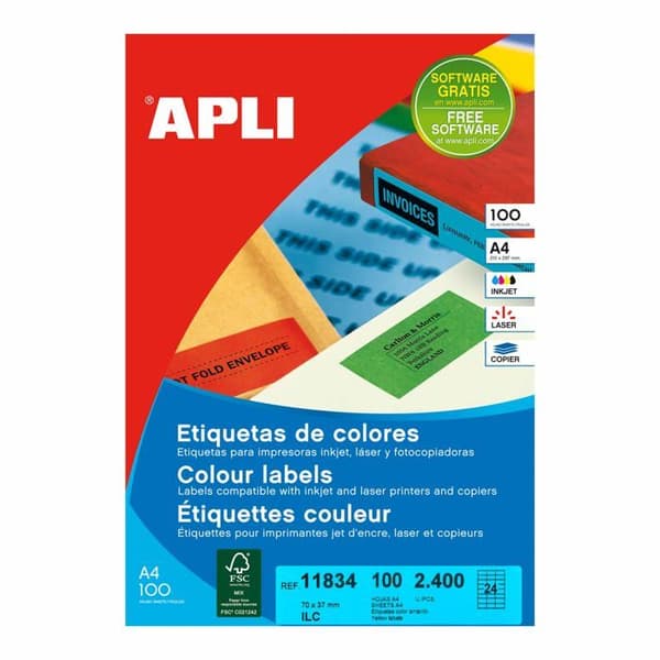 Professionell etikettmaskin - titrator Apli - 9136an - 11834 Permanenta gula etiketter 70,0 x 37,0 mm 100 ark