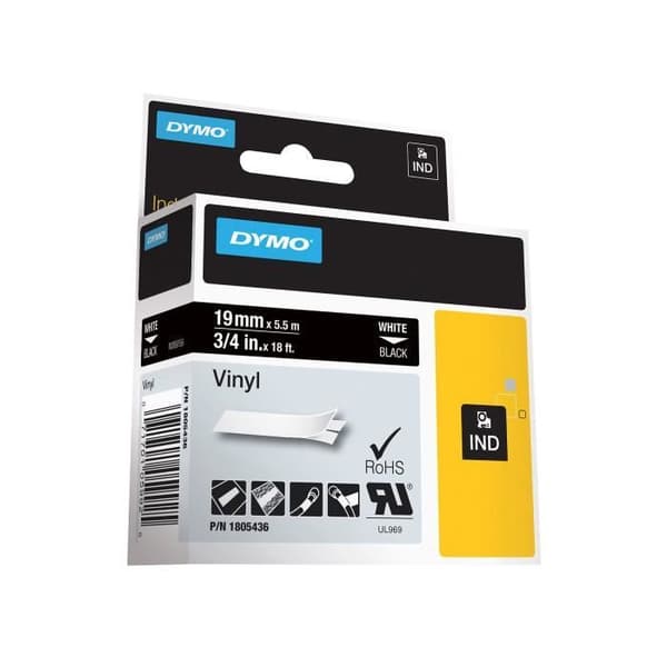 DYMO Rhino - Industriella vinyletiketter 19 mm x 5,5 m - Vit på svart