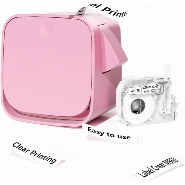 Etiketteprinter, Bluetooth-forbindelse, høj kvalitet sort-hvid printning,Pink Etikette Maker