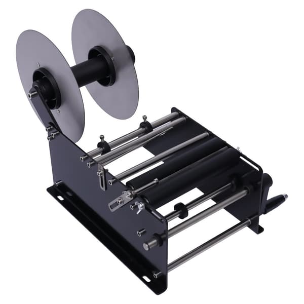 Puoliautomaattinen pulloetikettien sovitin, rautamateriaali, etikettinopeus 10-30 kpl/min, sopii 2-12 cm pulloille,Musta