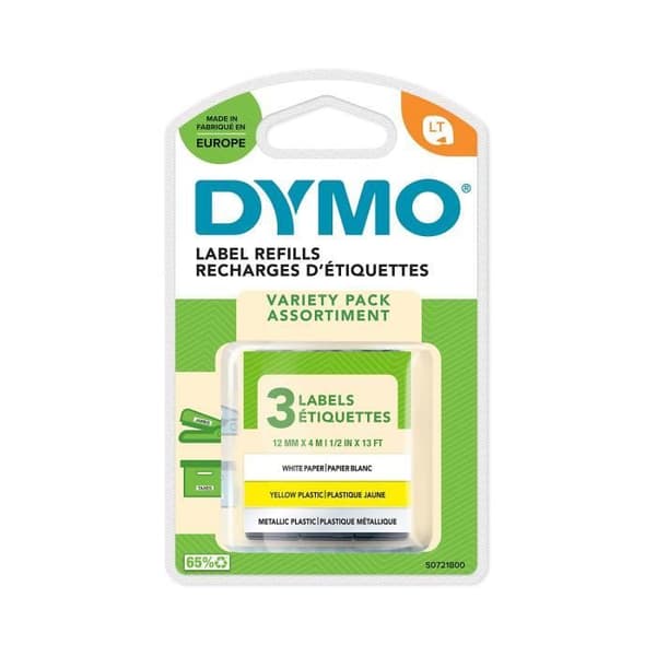 Startpaket - Dymo - LetraTag - Hypergula, silver, vit, svart band - 3 x 4 m - 12 mm