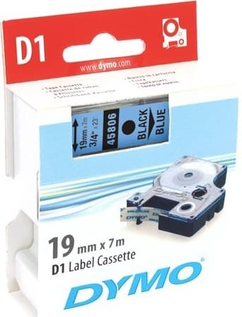 DYMO D1 etikettbånd standard 19 mm, svart på blå, 7 m rull (45806)