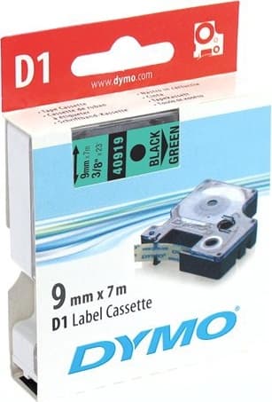 DYMO D1 etikettbånd standard 9 mm, svart på grønn, 7 m rull (40919)