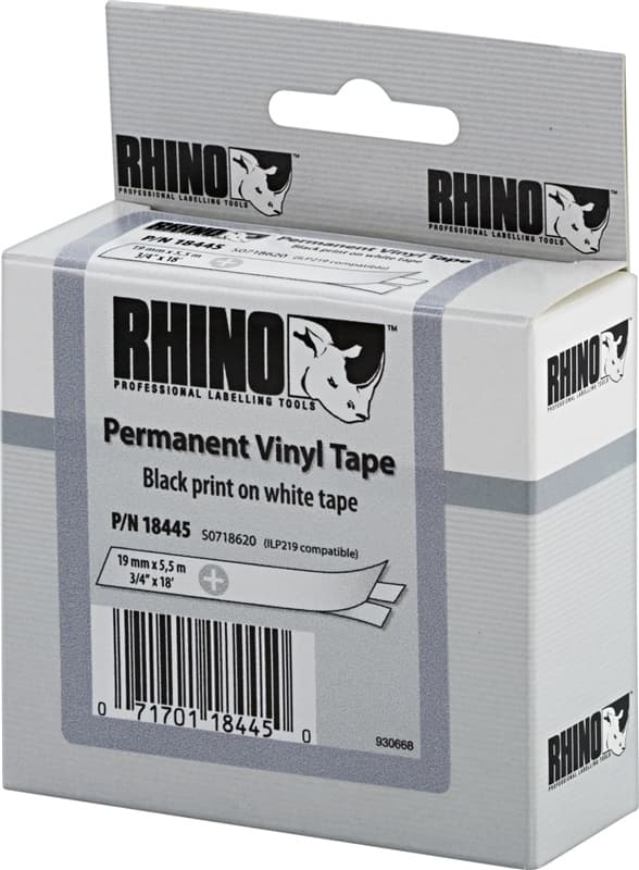 DYMO Rhino Professional, merkkausteippi, vinyyliä, 19 mm, valk
