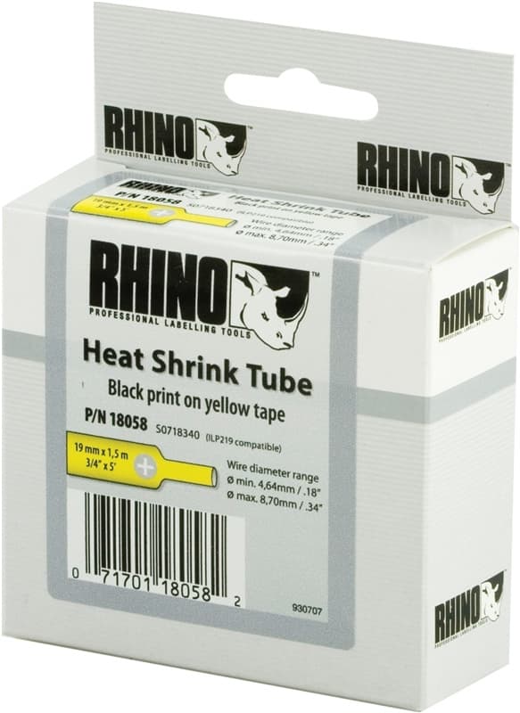 DYMO RhinoPRO merkattava kutisteputki 19mm, 1.5m kelt/musta teksti