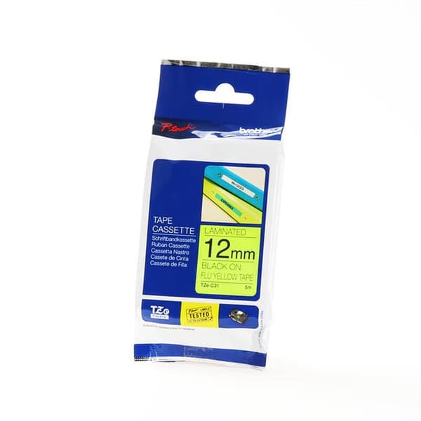 Brother Tape TZE-C31 12mm Svart på Fluorescerande Gul