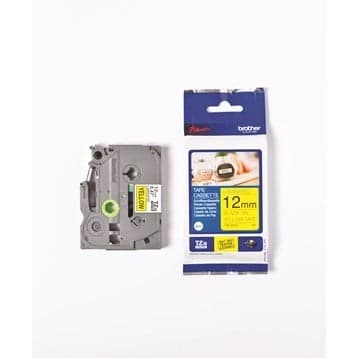 Brother TZe Tape 12 mm x 4 m laminert, svart og gul