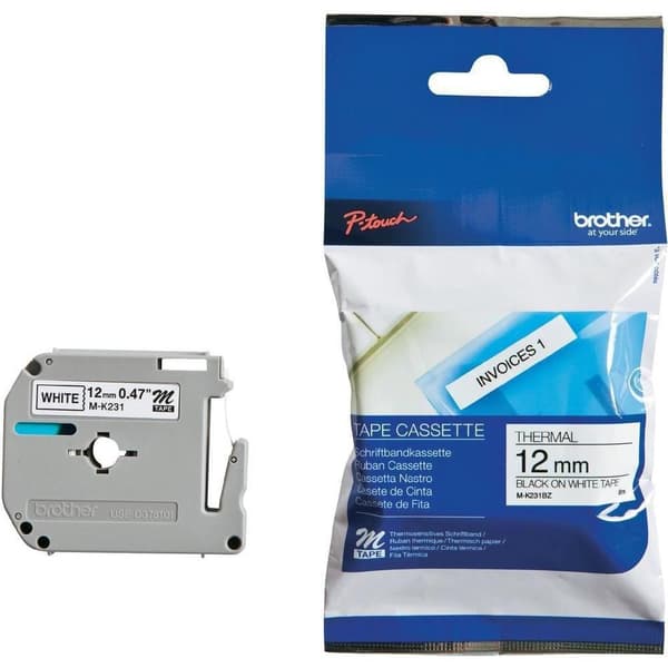 Tape BROTHER MK231 12mm svart på vit