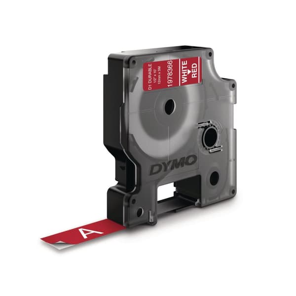 Tape DYMO Durable D1 12mm vit på röd