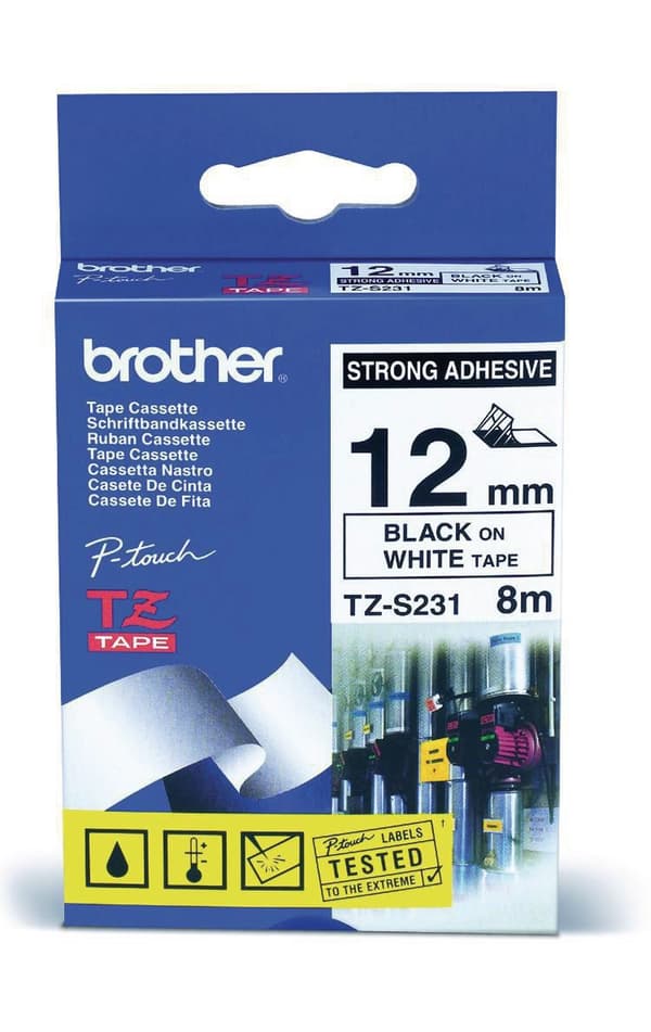 Tape BROTHER TZES231 12mm svart på vit