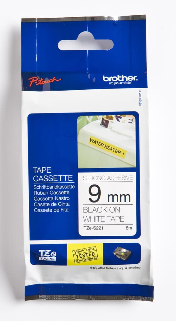 Tape BROTHER TZES221 9mm svart på vit