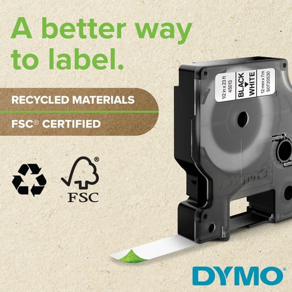 Tape DYMO D1 19mm svart på vit 10/fp