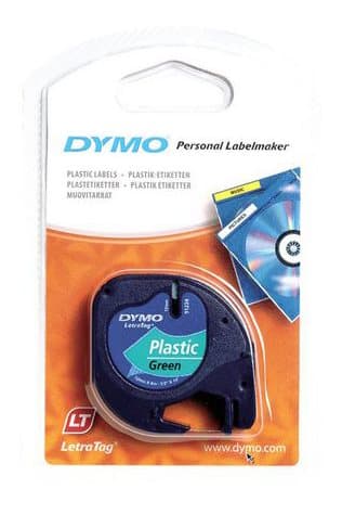 LetraTag, printer tape, 12 mm width, 4m, black on green