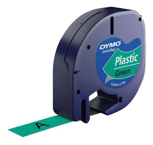 LetraTag, printer tape, 12 mm width, 4m, black on green