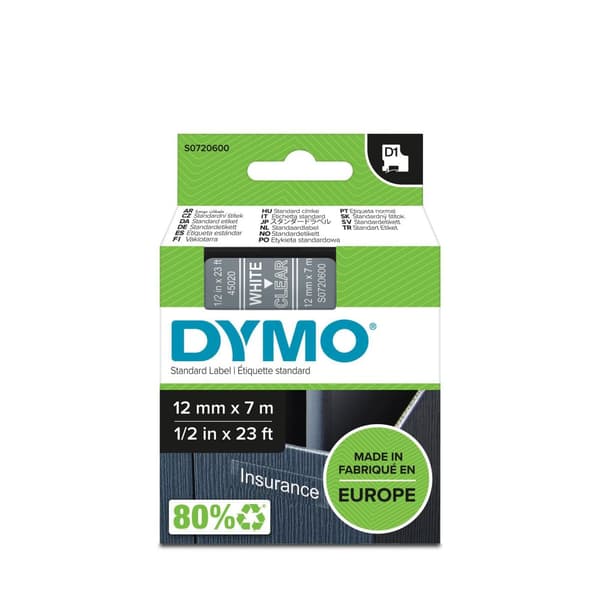 Tape DYMO D1 12mm vit på klar