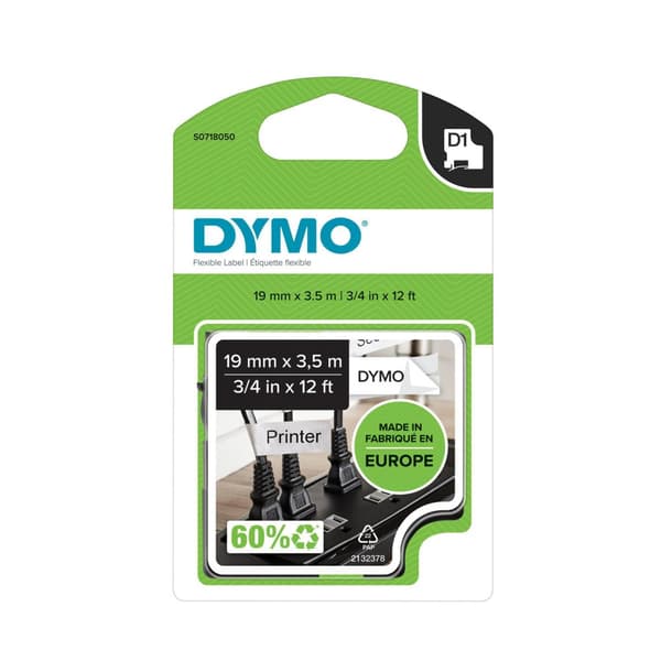 Tape DYMO D1 19mm nylon svart på vit
