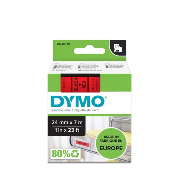 Tape DYMO D1 24mm svart på röd