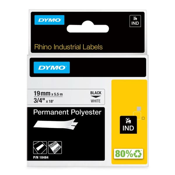 Tape Rhino perm polyester 19mm sv på vit
