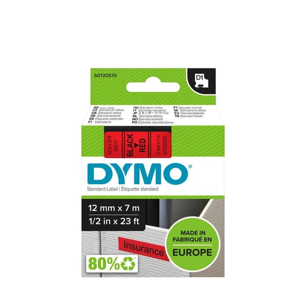 Tape DYMO D1 12mm svart på röd