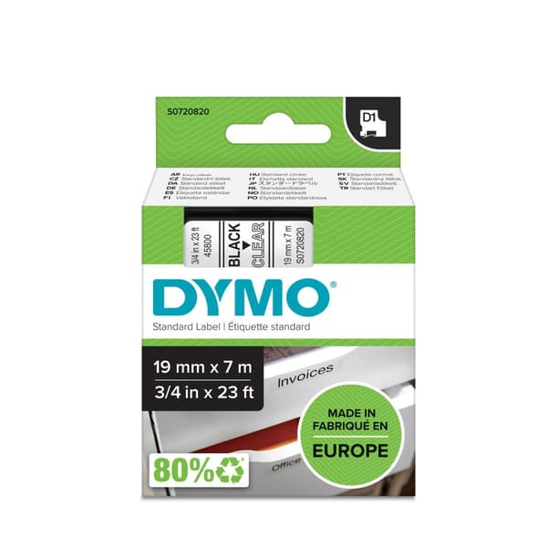 Tape DYMO D1 19mm svart på klar