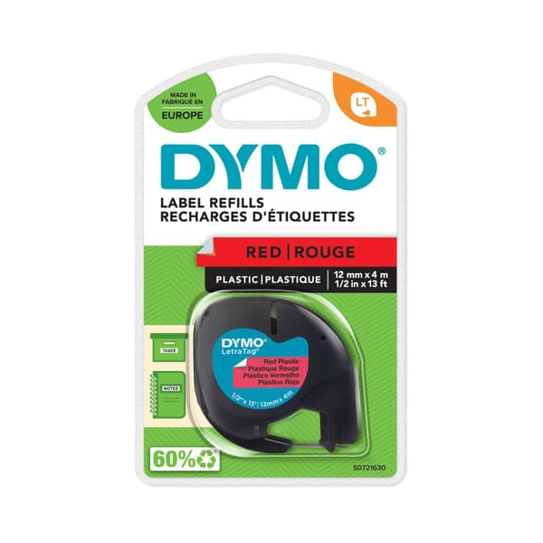 Tape LetraTAG plast 12mm svart på röd