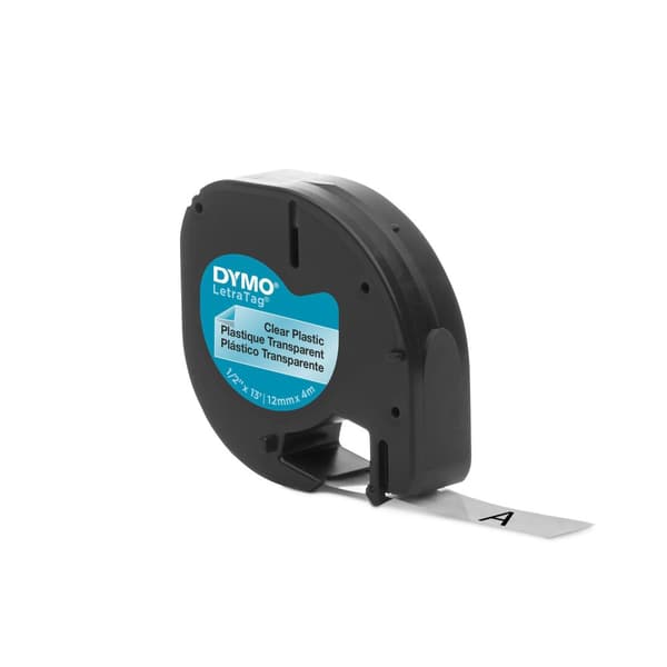 Tape LetraTAG plast 12mm svart på transp