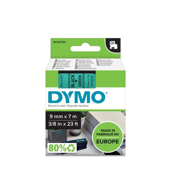 Tape DYMO D1 9mm svart på grön