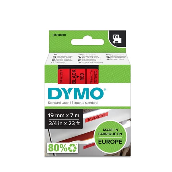 Tape DYMO D1 19mm svart på röd