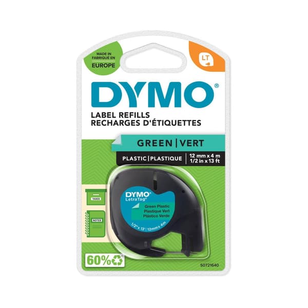 Tape DYMO LetraTag 12mm svart på grön