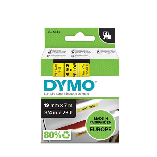 Tape DYMO D1 19mm svart på gul