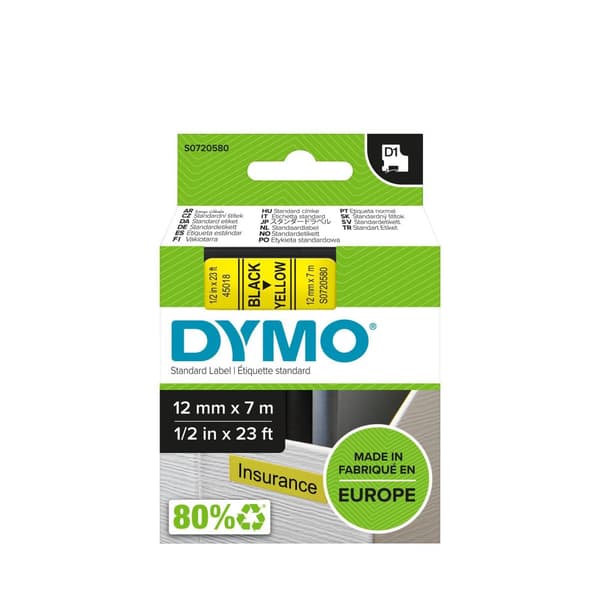 Tape DYMO D1 12mm svart på gul