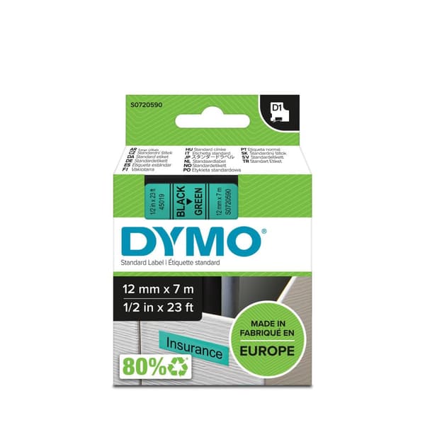 Tape DYMO D1 12mm svart på grön