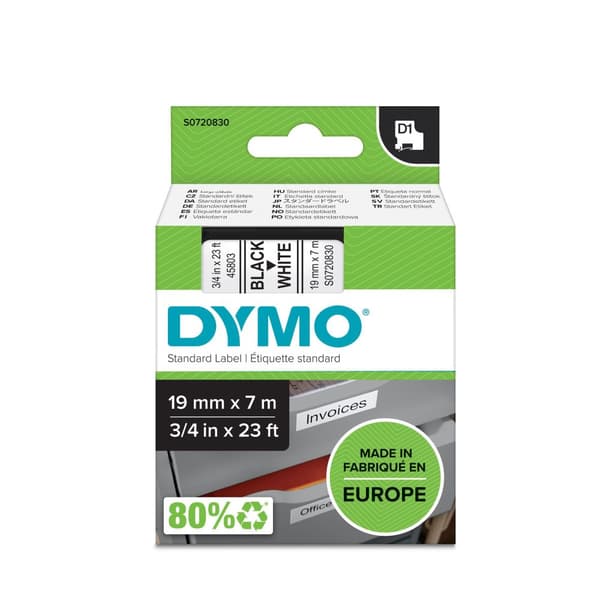 Tape DYMO D1 19mm svart på vit