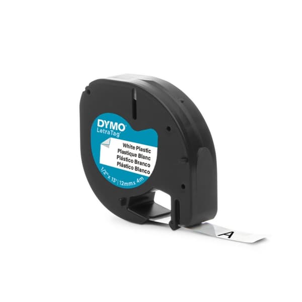 Tape LetraTAG plast 12mm svart på vit