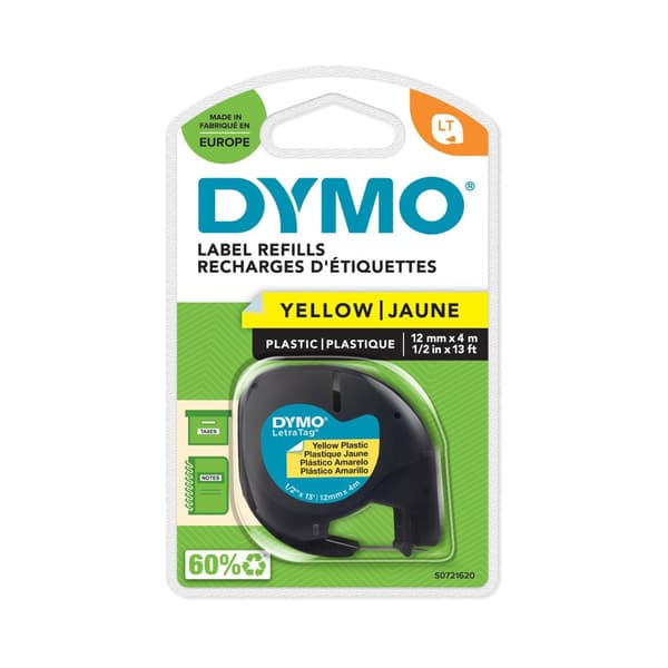 Tape LetraTAG plast 12mm svart på gul