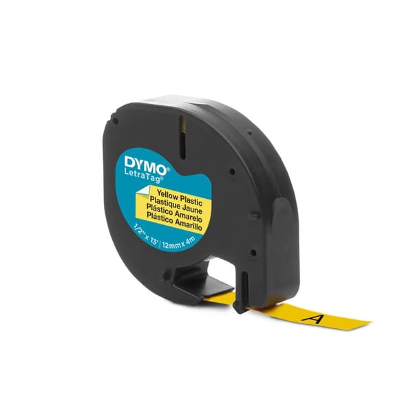 Tape LetraTAG plast 12mm svart på gul