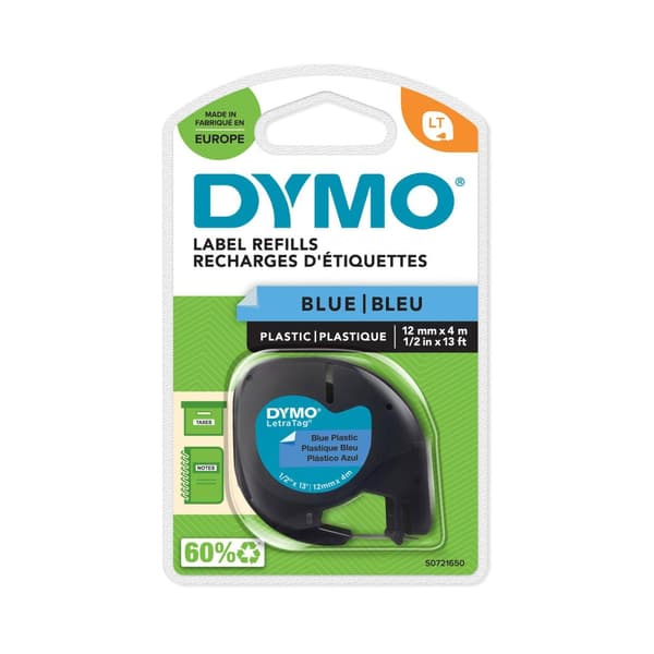 Tape LetraTAG plast 12mm svart på blå
