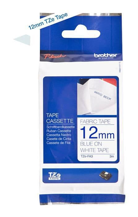 Tape BROTHER TZEFA3 12mm blå på vit