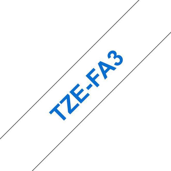Tape BROTHER TZEFA3 12mm blå på vit