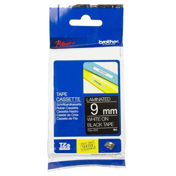 Tape BROTHER TZE325 9mm vit på svart