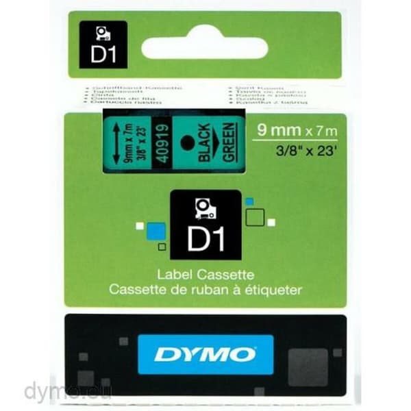Laminoitu teippi tarrakoneelle Dymo D1 40919 9 mm LabelManager™ Musta Vihreä (5 osaa)