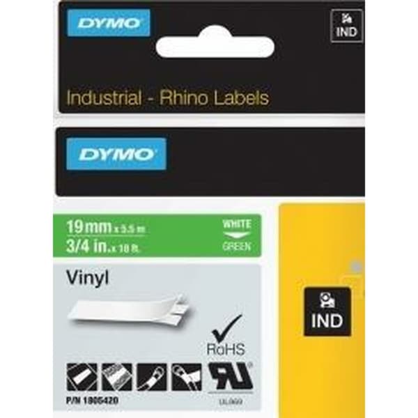 Laminoitu teippi tarrakoneelle Rhino Dymo ID1-19 19 x 5,5 mm Valkoinen Vihreä Vinyylit Itseliimautuvat (5 osaa)